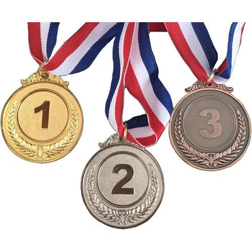 Lot De 3 Médailles En Métal - Aqsacokiya - Prix Compétitif De Sports Pour Enfants - Médailles Or-Argent-Bronze Avec Rubans