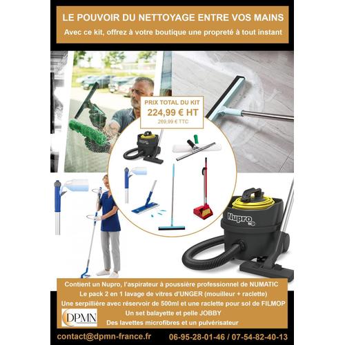 Kit de Nettoyage Professionnel Numatic Nupro - Aspirateur, Lavage de Vitres, Serpillière et Plus