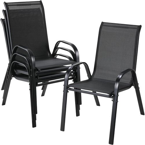 Lot De 4 Chaises De Jardin, Camping, Empilables, À Dossier Haut, Structure En Acier Textilène, Noires