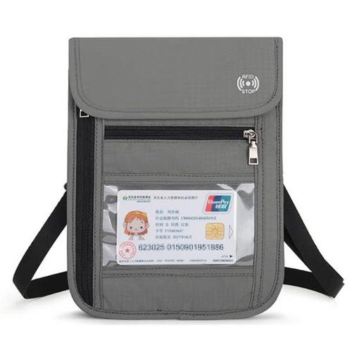 GRIS Pochette Tour de Cou De Voyage Imperméable anti RFID -Téléphone, Passeport carte d’identité biométrique, Carte bancaire