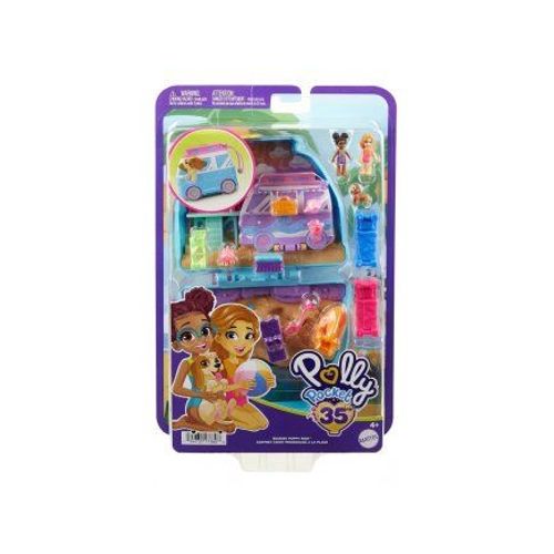 Polly Pocket - Coffret Vacances A La Plage, Road Trip Avec Van Camping Car - Poupees + Chiot + Accessoires - Set Jouet Fille Et Carte