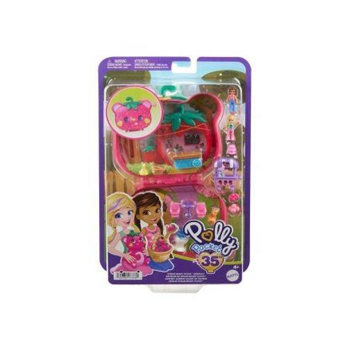 Polly Pocket - Coffret Maison Ourson Fraise Avec Jardin - Pique Nique, Aventures Surprises - Set Mini Figurines + Carte Animaux