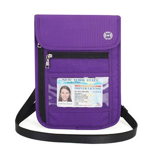 VIOLET Pochette Tour de Cou De Voyage Imperméable anti RFID -Téléphone, Passeport carte d’identité biométrique, Carte bancaire