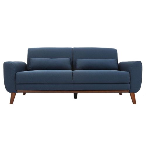 Canapé Design 3 Places En Tissu Bleu Et Bois Foncé Ektor