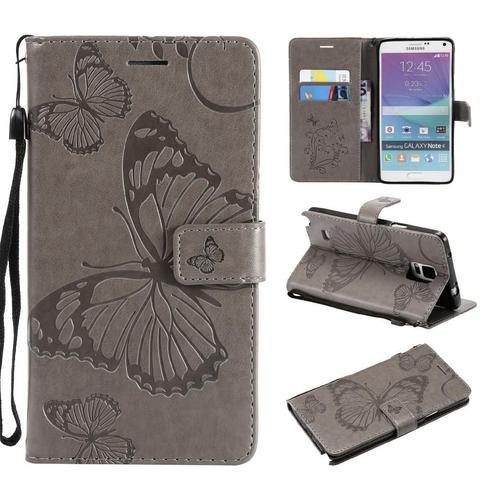 Étui Pour Samsung Galaxy Note 4 Cuir Pu Avec Support De Fente Pour Carte Couverture Magnétique Couverture Antichoc Flip Kickband - Gris Clair