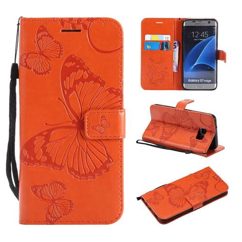 Étui Pour Samsung Galaxy S7 Edge Cuir Pu Couverture Magnétique Flip Kickband Avec Support De Fente Pour Carte Couverture Antichoc - Orange