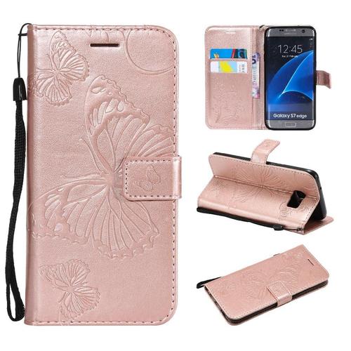 Étui Pour Samsung Galaxy S7 Edge Cuir Pu Couverture Magnétique Flip Kickband Avec Support De Fente Pour Carte Couverture Antichoc - Couleur Rose