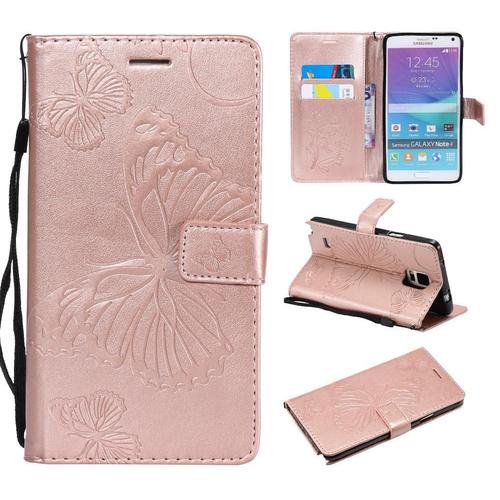 Étui Pour Samsung Galaxy Note 4 Avec Support De Fente Pour Carte Couverture Magnétique Flip Kickband Couverture Antichoc Cuir Pu - Couleur Rose