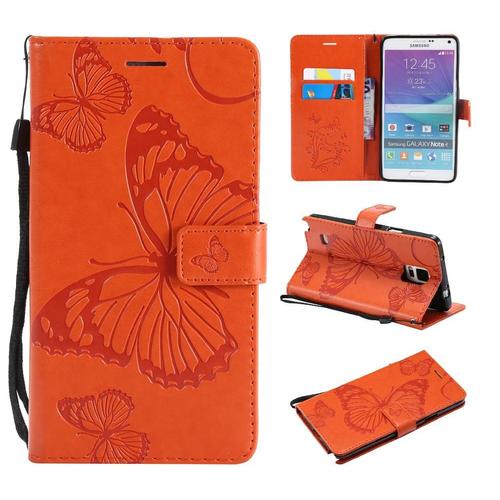 Étui Pour Samsung Galaxy Note 4 Avec Support De Fente Pour Carte Couverture Magnétique Flip Kickband Couverture Antichoc Cuir Pu - Orange