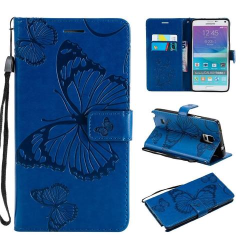 Étui Pour Samsung Galaxy Note 4 Avec Support De Fente Pour Carte Couverture Magnétique Flip Kickband Couverture Antichoc Cuir Pu - Bleu