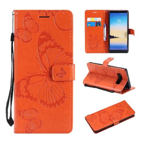 Étui Pour Samsung Galaxy Note 8 Couverture Antichoc Avec Support De Fente Pour Carte Couverture Magnétique Flip Kickband Cuir Pu - Orange