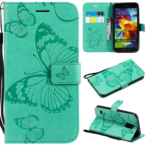 Étui Pour Samsung Galaxy S5 Couverture Antichoc Avec Support De Fente Pour Carte Couverture Magnétique Flip Kickband Cuir Pu - Vert