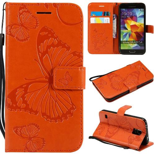 Étui Pour Samsung Galaxy S5 Couverture Antichoc Avec Support De Fente Pour Carte Couverture Magnétique Flip Kickband Cuir Pu - Orange