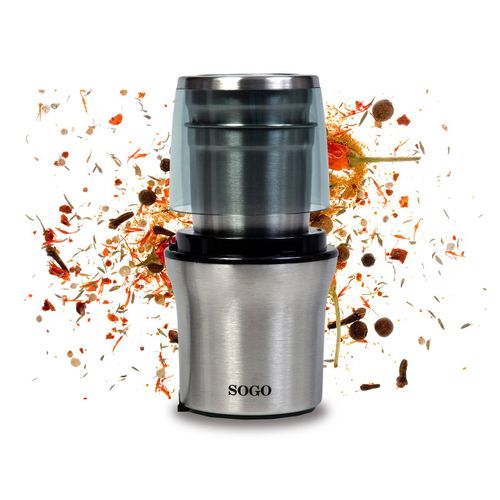 SOGO - Moulin d'acier inoxydable humide et sec, Deux tasses de fonctions humides et broyage à sec, 100g, 300W