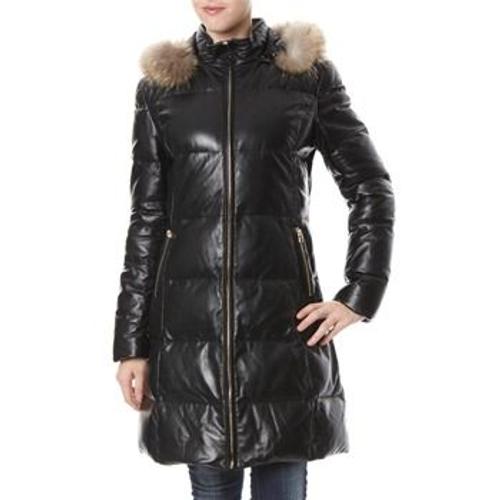 Giovanni - Parka Doudoune Manteau 3 Quarts Cintré De Luxe À Capuche En Cuir Noir T46 Italien = 42