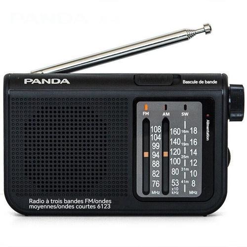 PANDA 6123 Poste Radio Portable, FM AM SW - Batterie, Gros Bouton, Prise Casque - Noir