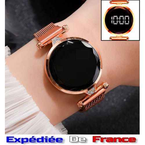 Montre Bijou Tactile À Affichage Digital - Bracelet Maille Milanaise (Jusqu'à 26 Cm) - Strass - Or