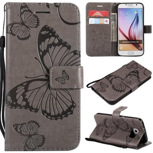 Étui Pour Samsung Galaxy S6 Cuir Pu Couverture Magnétique Avec Support De Fente Pour Carte Couverture Antichoc Flip Kickband - Gris Clair