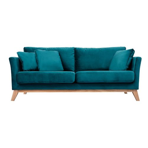 Canapé Scandinave 3 Places Déhoussable Velours Bleu Pétrole Oslo