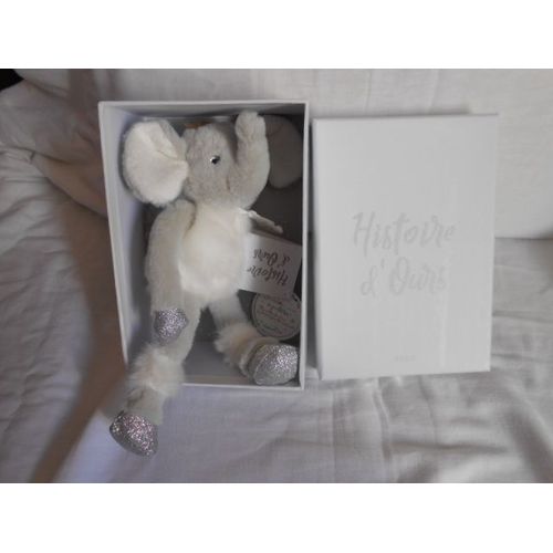 Doudou Peluche Histoire D'ours Elephant Blanc Gris Paillette Twist Elfy 25cm Ho2845 Ho 2845