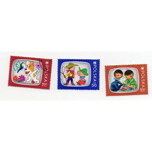 Pologne- Série De 3 Timbres Oblitérés - Programmes De Télévision Pour Enfants