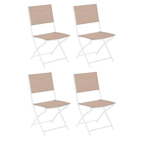 Lot De 4 Chaises D'extérieur Pliantes "Modula" - Beige/Blanc - L 46 X H 87 Cm