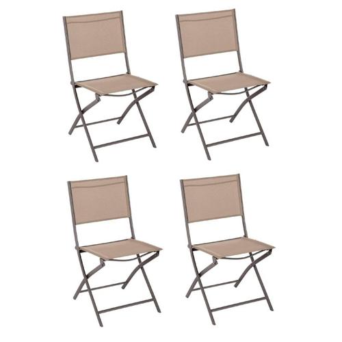 Lot De 4 Chaises D'extérieur Pliantes Effet Lin "Modula" - Beige - L 46 X H 87 Cm