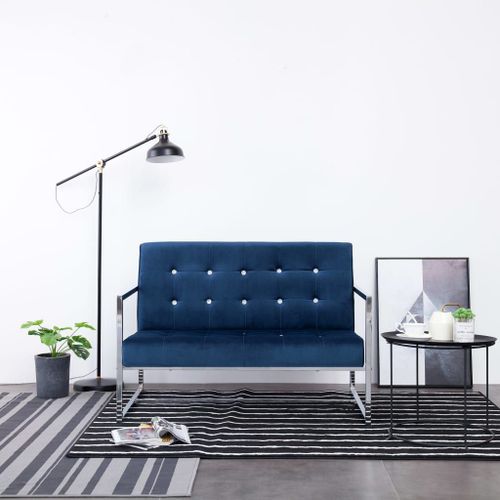 Vidaxl Canapé 2 Places Avec Accoudoirs Bleu Chrome Et Velours