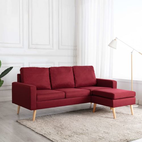 Vidaxl Canapé À 3 Places Avec Repose-Pied Rouge Bordeaux Tissu