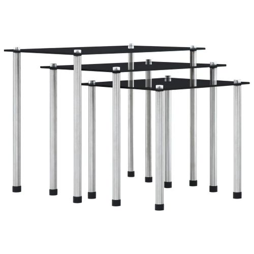 Vidaxl Tables Gigognes 3 Pcs Noir Verre Trempé