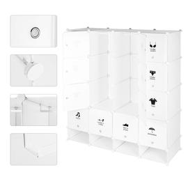 Armoires Etagères Plastiques JEOBEST - Penderie Plastiques, Meuble Rangement  16 Cubes Modulables + 4 Cubes Chaussures, Blanc