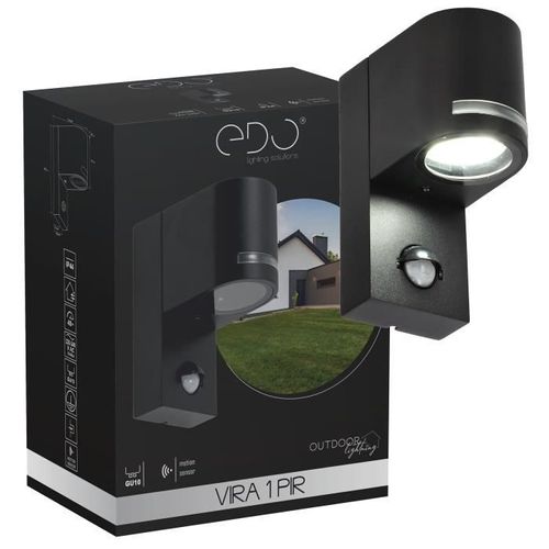 Applique Murale Avec Détecteur De Mouvement Pir Vira Edo 1 Gu10 Noir Ip44 Edo Garden Line