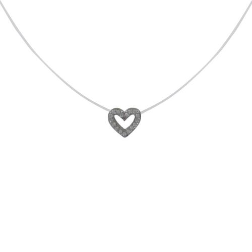 Les Poulettes Bijoux - Collier Câble Nylon Et Coeur De Strass Argent Rhodié