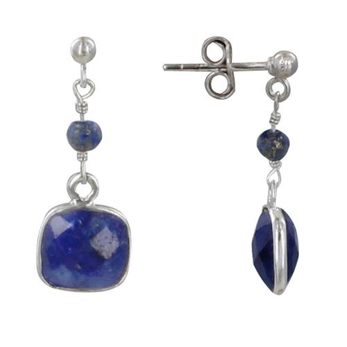 Les Poulettes Bijoux - Boucles D'oreilles Argent Perle Et Pavé De Lapis Lazuli Facetté
