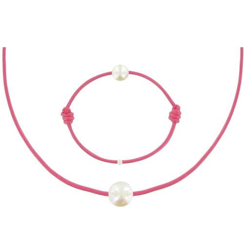 Les Poulettes Bijoux - Set Collier Et Bracelet Lien La Perle Blanche Des Poulettes - Colors