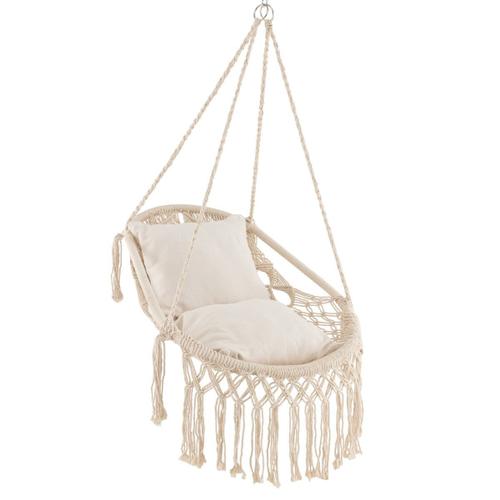 Chaise Fauteuil Suspendue Hamac En Coton Polyester Charge 150 Kg 2 Coussins Corde Chaîne De Suspension Beige Helloshop26 20_0005293