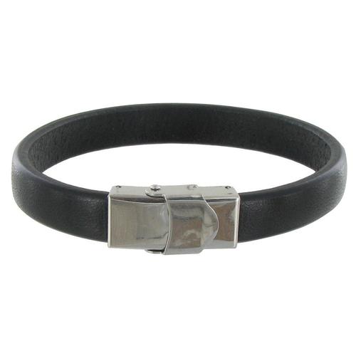 Les Poulettes Bijoux - Bracelet Enfant Cuir Noir Large Fermoir Acier Inoxydable