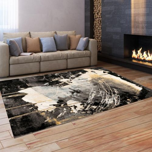 Tapis Entrée 80x150 Tissé Jaune Et Gris Rectangle Motif Abstrait Funala