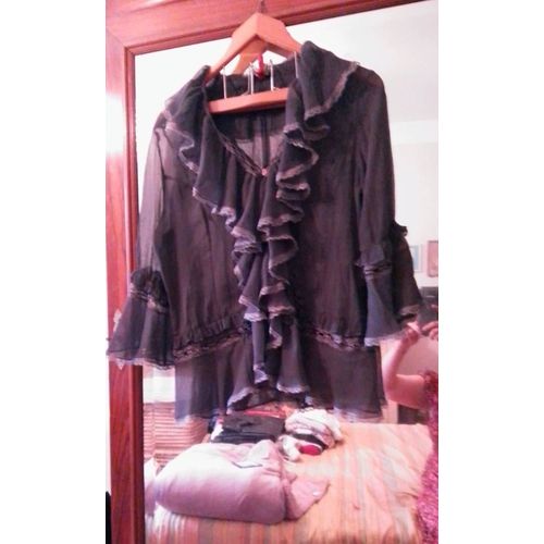 Top Gris Translucide Col Et Poignets Frou Frou 40 L Vintage Années 90 Wonder.