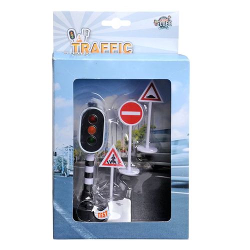 Feu De Circulation Kids Globe Avec Lumière Et 3 Panneaux De Signalisation 12cm