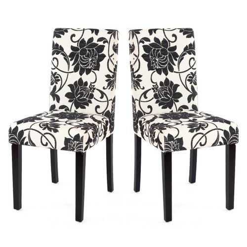 Lot De 2 Chaises De Salle À Manger En Tissu Imprimé Blanc&noir Pieds Foncés Cds04022