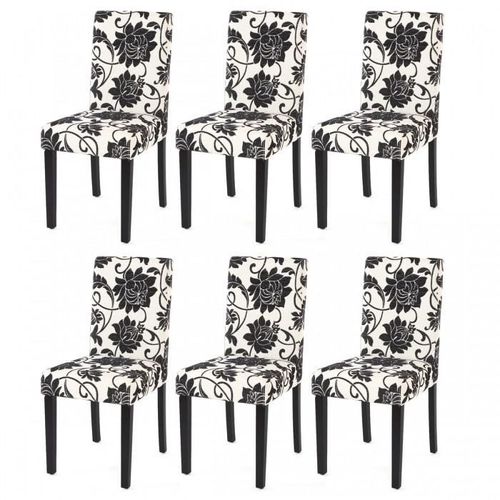 Lot De 6 Chaises De Salle À Manger En Tissu Imprimé Blanc&noir Pieds Foncés Cds04222