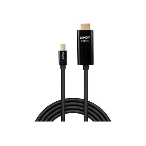 Lindy - Câble adaptateur - Mini DisplayPort mâle pour HDMI mâle - 1 m - blindé - noir - rond, bloqué, support 4K, actif