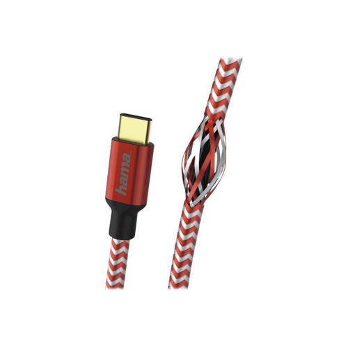 Hama Prime Line "Reflective" - Câble USB - USB (M) pour 24 pin USB-C (M) - USB 2.0 - 20 V - 3 A - 1.5 m - moulé - rouge