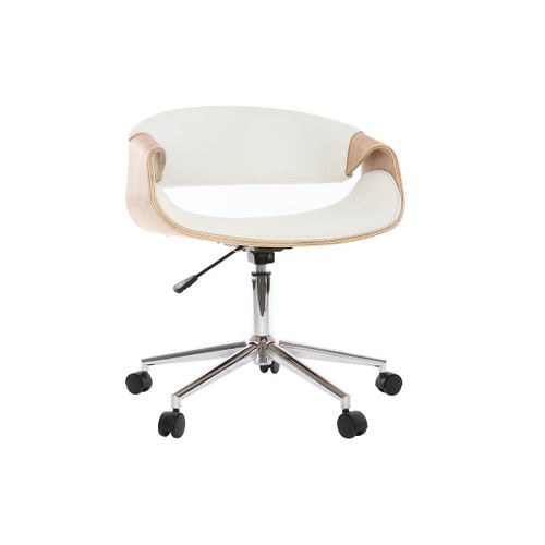 Fauteuil De Bureau Design Blanc Et Bois Clair Aramis