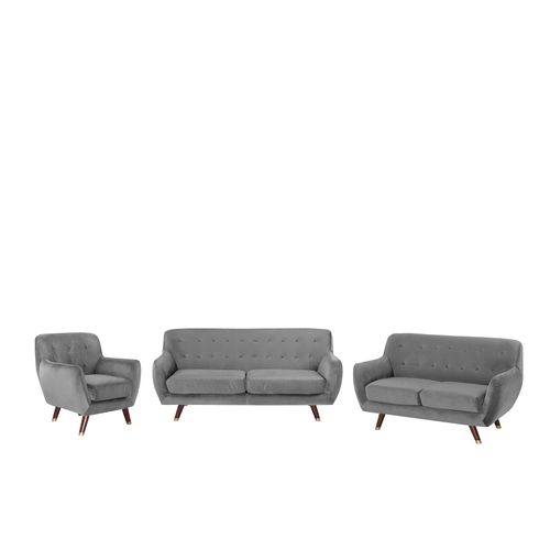 Ensemble Canapés Et Fauteuil En Velours Gris 6 Places Bodo