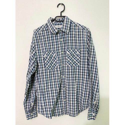 Chemise Coupe Droite Manches Longues À Carreaux Bleu/Grise/Blanche Celio