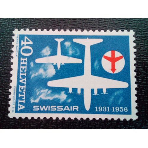 Timbre Suisse Yt 575 Avion De Ligne Ancien Et Moderne, Badge Swissair 1956 ( 71104 )