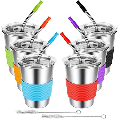 Gobelets Anti-Déversement Pour Enfants Avec Pailles, Paquet De 6, 12 Oz, Acier Inoxydable 304 Incassable