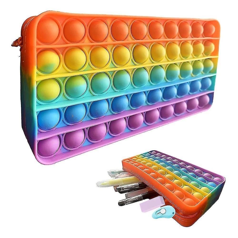 Trousse À Crayons En Silicone De Grande Capacité Avec Porte-Stylo À Bulles Sensorielles